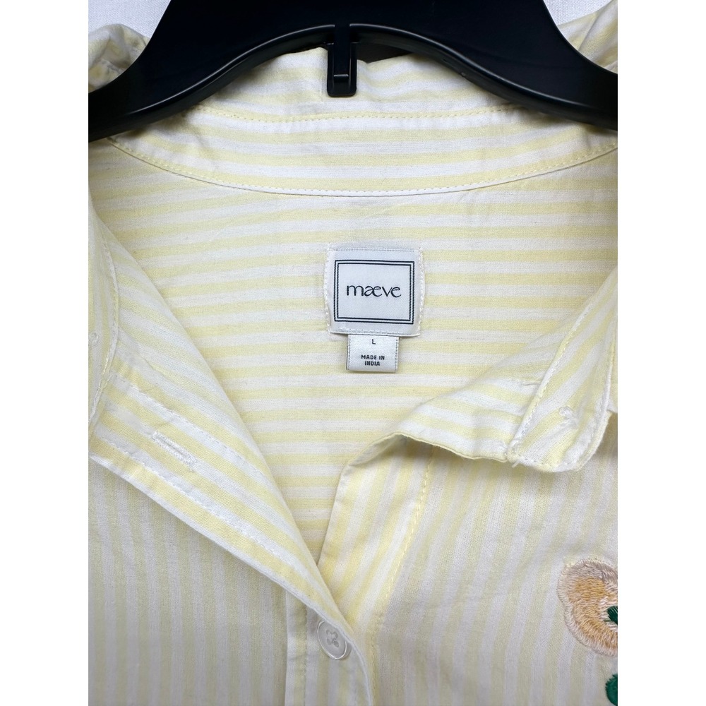 Maeve Mabel Anthropologie Yellow Striped Floral Embroidered Button Down Shirt L - Picture 3 of 8